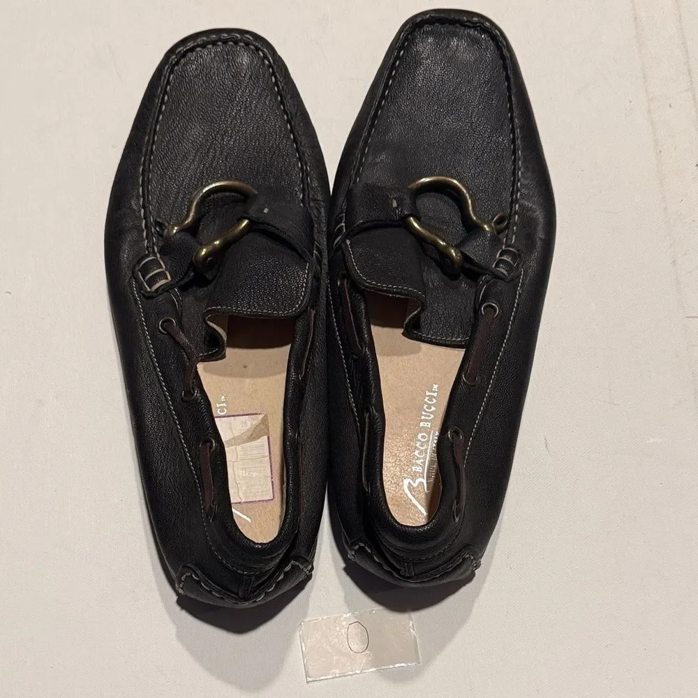 Bacco Bucci Black Leather Bit Moccasins